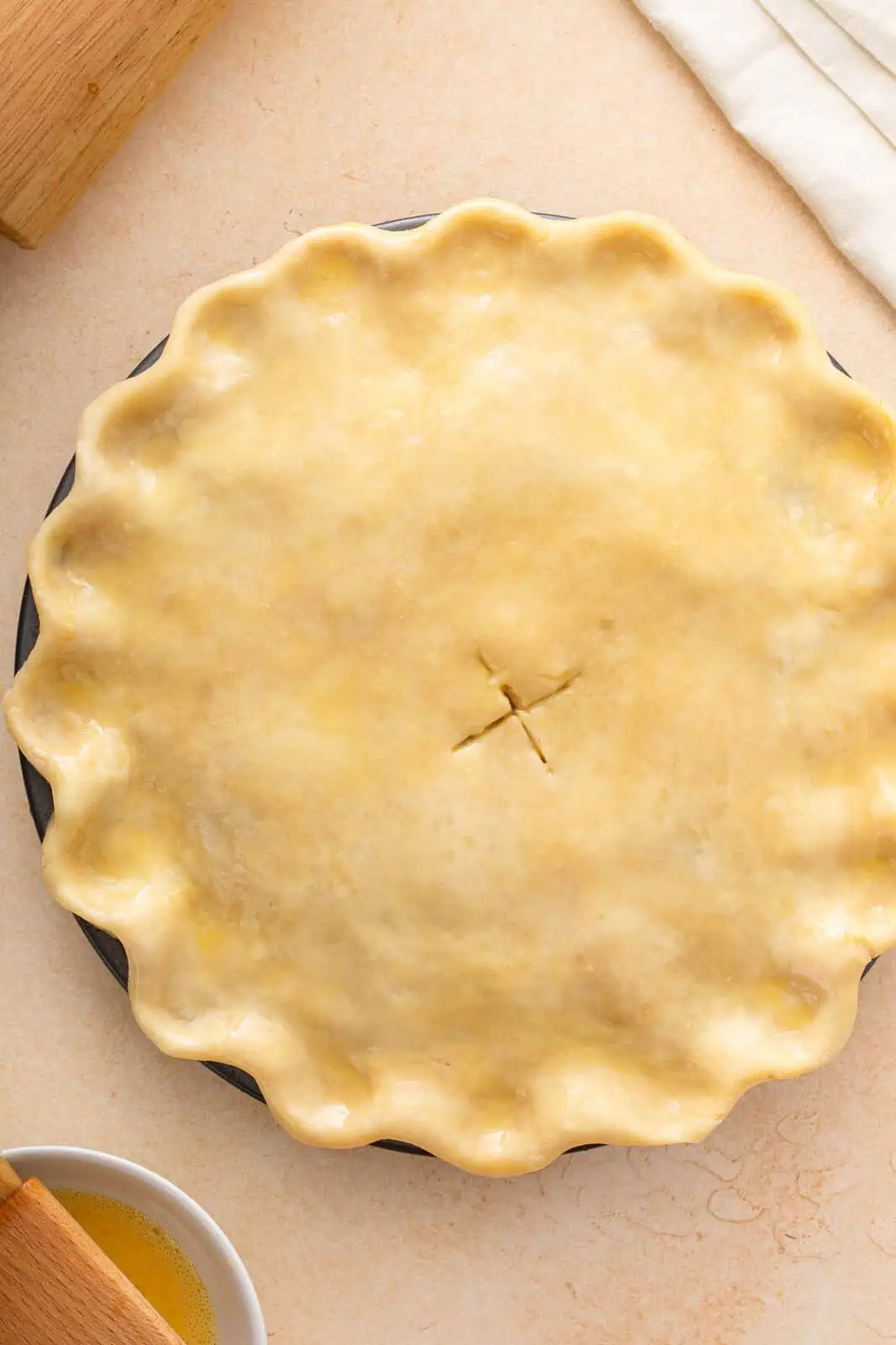 Egg washed pie ready to go in the oven.